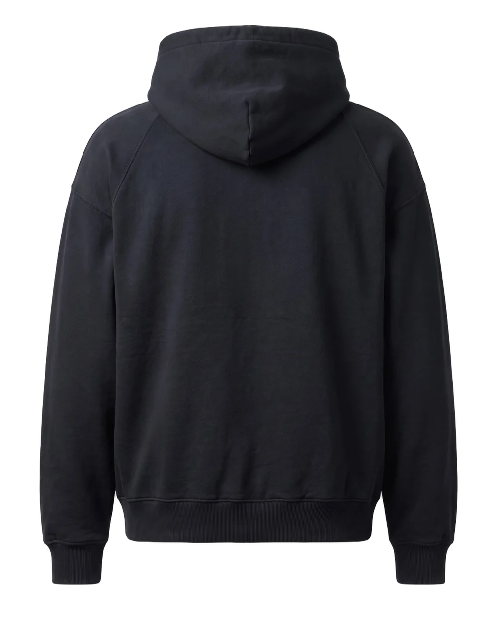 Back of the black hoodie on a screen-printing table
